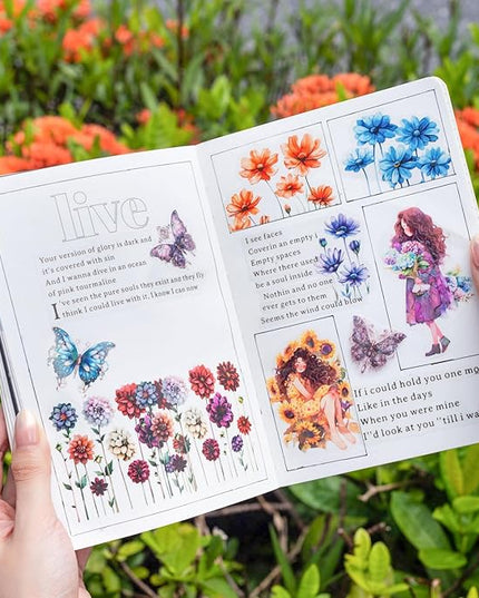 AurriiLeaf Viewing Flowers PET Sticker Set, 120PCS Floral Ephemera for Scrapbooking, Journaling, Crafting, DIY Projects, Diaries, and Art Supplies