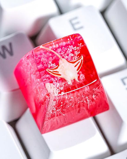 Manta Ray Artisan Keycap Vibrant Pink Ocean Coral R1 SA Profile Custom Sea Creatures Keycaps 1U ESC Handmade Gaming Resin Key Cap Cherry MX Switch Compatible Mechanical Keyboard Manta Ray Lover Gift