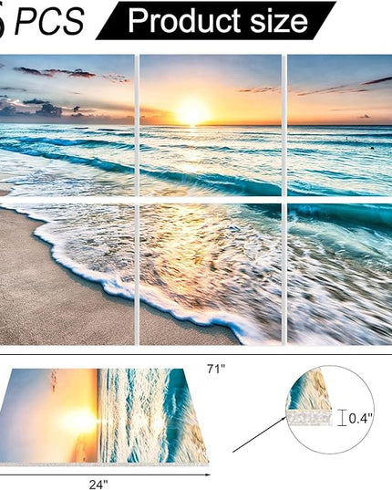 YPY Acoustic Panels: Beach Wall Art Sound Proofing Panels for Walls - Noise Absorbing Decorative Soundproofing - Acoustical Treatment for Recording Studio - 6 Pack - 24"x24"