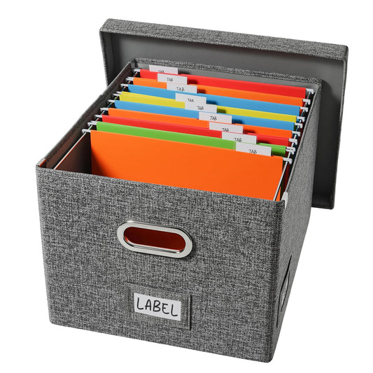 DYWMM Hanging File Box with Lid & Metal Rails, 16.7"x 13.6" x 11.2", Gray
