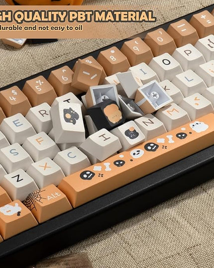Orange and Black Key Caps - Cute Cherry Profile PBT Keycap, Dye Sublimation Halloween Key Caps for Ergonomic Keyboard, 130 Keys