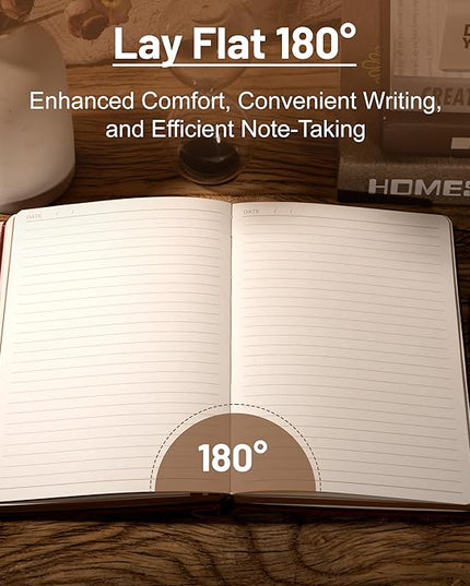 CAGIE Compass Leather Notebook Journal for Men, 100 GSM 288 Pages Lined Journals for Writing, A5 Hardcover Journaling Notebooks Gift Set with Pen for Travel Office Daily Writing