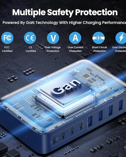 USB C Charger 200W USB C Charger Block,Upgraded GaN III 8-Port Fast Charging Station Hub,PD 65W Laptop Charging Adapter Compatible with MacBook Pro/Air,DELL,Steam Deck,iPhone 16/15/14,Galaxy S23/22