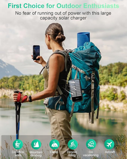 Solar Charger Power Bank, PD 20W Fast Charging External Batter, 40000mAh Portable Phone Charger Built in 4 Cables with Dual Bright Flashlights for Camping, Hiking, and Outdoor Use（Green）