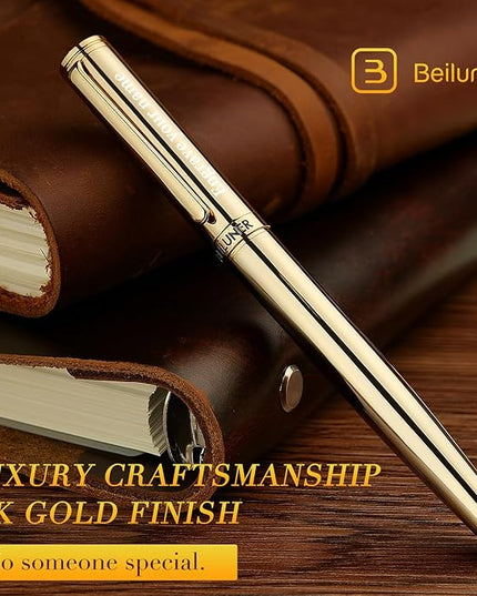BEILUNER Gold Personalized Fountain Pen,Stunning Luxury Surface,24K Gilded Nib(Fine),Gorgeous 24K Gold Finish, Ink Converter,Fancy Gift for Men&Women-Elegant, Graduation,Office Pens for Writing