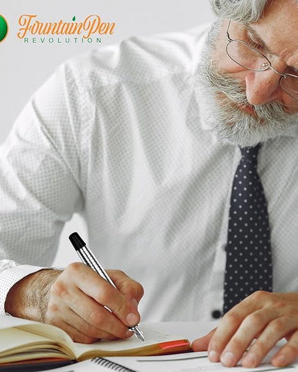 FPR Ambassador Ultra Flex Nib Fountain Pen Set, Chiseled Chrome - Refillable Pen w/Cartridges & Converter - Calligraphy Pens for Writing, Journaling & Gifting - Luxury Pens For Smooth Strokes