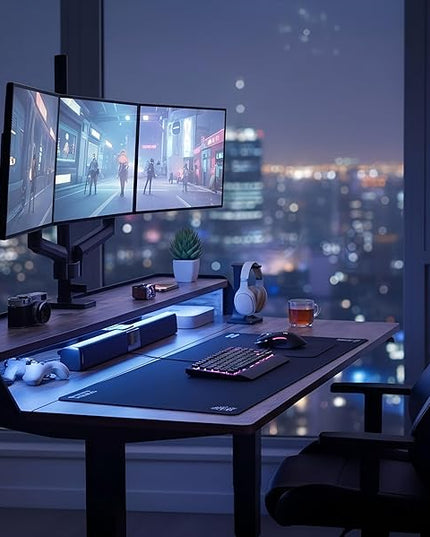 ErGear Standing Desk with LED Strip, 55″ x 28″ Electric Height Adjustable RGB Gaming Table with Shelf, Sit Stand Desk with Dual Cable Holes, C-Clamp Mount Compatible, 4 Preset Heights, Vintage Brown