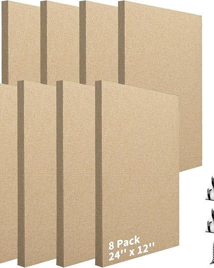 Art3dwallpanels 8 PCS Acoustic Panels, 24''x12'' Fabric Soundproof Wall Panels, Easy-Hook Mounting Sound Absorbing Panels for Studios, Office, Home Theater, Camel