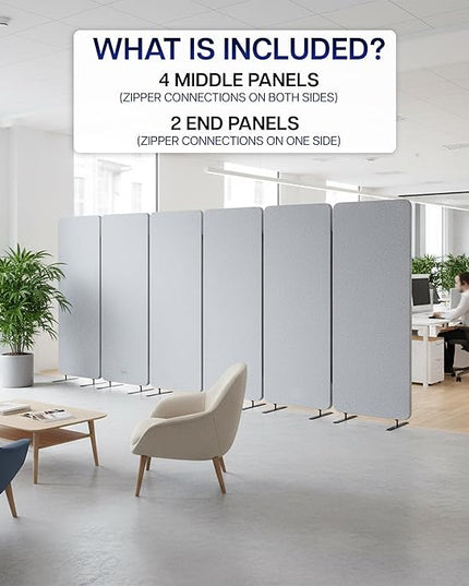 VIVO Freestanding 145 x 66 inch Privacy Panel System, Cubicle Divider, Acoustic Wall Partition, x6 24 inch Panels, Gray, PP-KIT-T145G