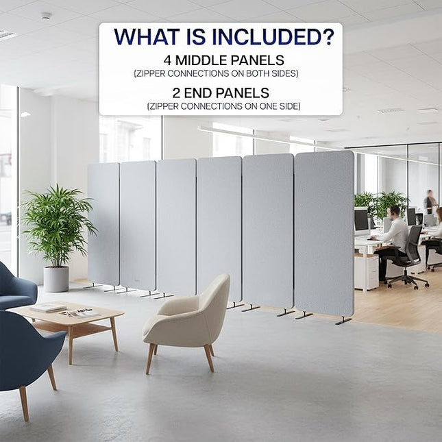 VIVO Freestanding 145 x 66 inch Privacy Panel System, Cubicle Divider, Acoustic Wall Partition, x6 24 inch Panels, Gray, PP-KIT-T145G