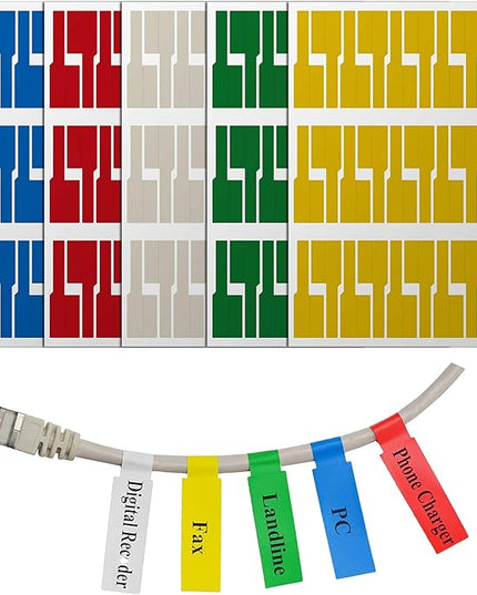 Mr-Label® Self-Adhesive Cable Label - Waterproof | Tear Resistant | Durable - with Online Print Tool - for Laser Printer (10 Sheets (300 Labels), Multi-Color)