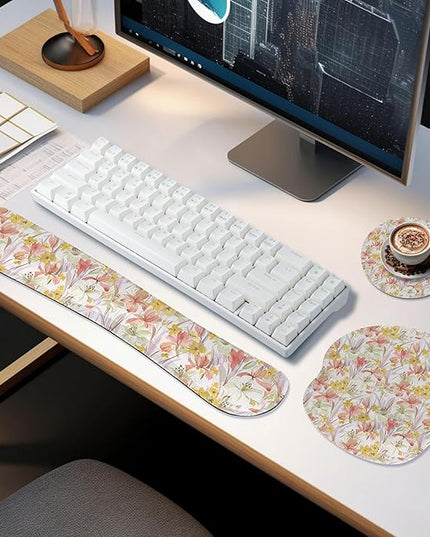 RICHEN Wrist Rest Support for Mouse Pad&Keyboard Set, 3-in-1 Computer Mousepad,Keyboard Wrist Rest and Coaster Set, Non-Slip Keyboard Wrist Rest and Mouse Pad Set Ergonomic Design (YKMWR-63)