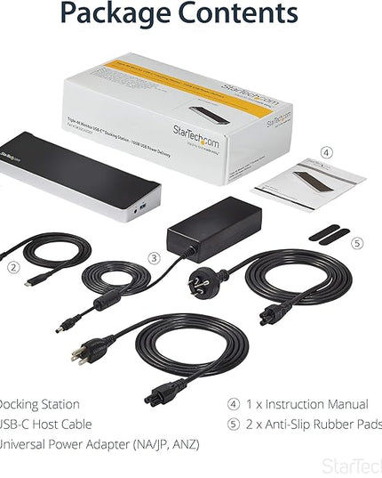 StarTech.com USB-C Triple Monitor Docking Station for MacBook Pro / Air M1 M2 M3 M4 & Windows, Universal 4K HDMI DP Dock, Thunderbolt Compatible, 100W Laptop Charging - TAA
