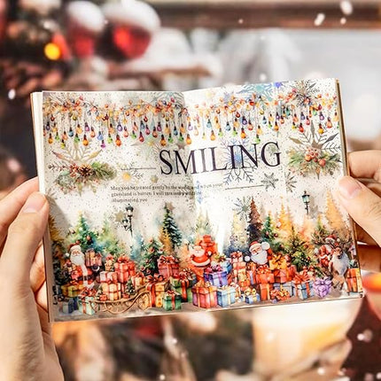 AuriicLeaf Christmas PET Tape Set - Seamless Loop Design with Snowy Villages, Festive Cats and Holiday Scenes, Includes Decorative Clip, Self-Adhesive Rolls for Scrapbook, Journal and DIY Decor