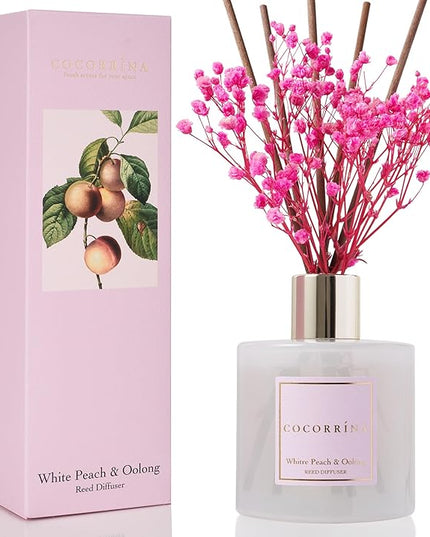 Cocorrína Reed Diffuser Sets - 6.7 oz. White Peach& Oolong Scented Diffuser with 8 Sticks Home Fragrance Reed Diffuser for Bathroom Shelf Decor