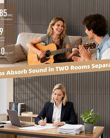 TO-TH Wood-Look Acoustic Wall Panels, 10 Pack 47.2” x 23.6” Sound Panels, Decorative Wood Panels for Wall Sound Dampening Panels for Home, Office, Basement, Walnut with Mitered Edges