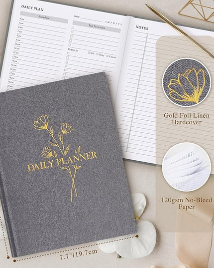 Lanpn Undated Daily Planner Hourly Schedule Notebook, 196 Pages 2 Page per Day To Do List Notebook Notepad Appointment Work Planner, Hardcover Daily Journal Organizer Book For Women 7.7" x 9.3" Grey