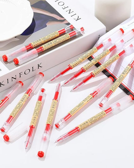 RIANCY 12 Pack Red Ink Japanese Style Stationery Gel Pens, 0.35mm Extra Fine Point Tip, Quick Dry No Smear No Bleed Pen, Smooth Writing Pens for Journaling Note Taking Office School Supplies