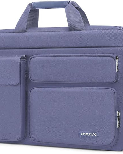 MOSISO Laptop Shoulder Bag 15.6 inch, 15-15.6 inch Computer Bag Compatible with MacBook Pro 16 inch, HP, Dell, Lenovo, Notebook with 2 Raised&1 Flapover&1 Horizontal Pocket&Handle&Belt, Lavender Gray