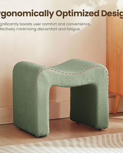 Vanity Stool Foot Rest Small Footstool Ottoman Chair Seating Backless Modern Teddy Velvet Ottoman for Makeup Room Living Room Bedroom Entryway,(Single 1) Green
