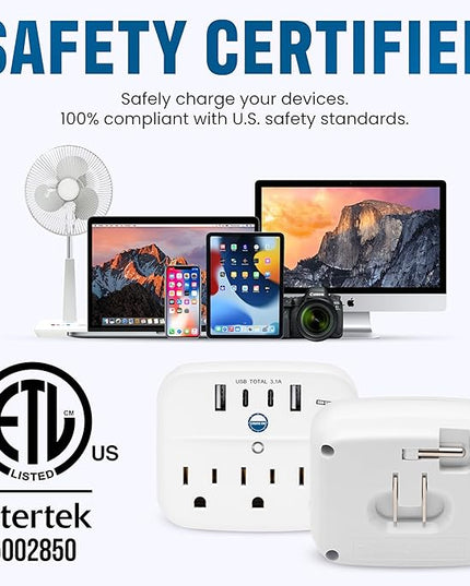 Cruise Approved Power Strip Foldable, Non Surge Protector Travel Power Strip, 2 USB-C, 2 USB, 3 AC Outlet Plugs - Cruise Essentials for Carnival, Celebrity, Princess & Major Lines in 2026 & 2027