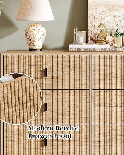 Chrangmay Modern Chest of Drawers with 9 Drawers,Deep Drawers,Clothes Organizer,Large Storage Cabinet for Living Room, Bedroom,Hallway,with Anti-Tipping Device, Oak