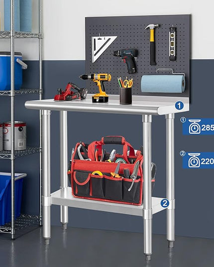 HARDURA Stainless Steel Commercial Work Table Prep Work Metal Table 14×36 Inches with Undershelf and 2" Backsplash Heavy Duty NSF 430 for Kitchen Food Prep