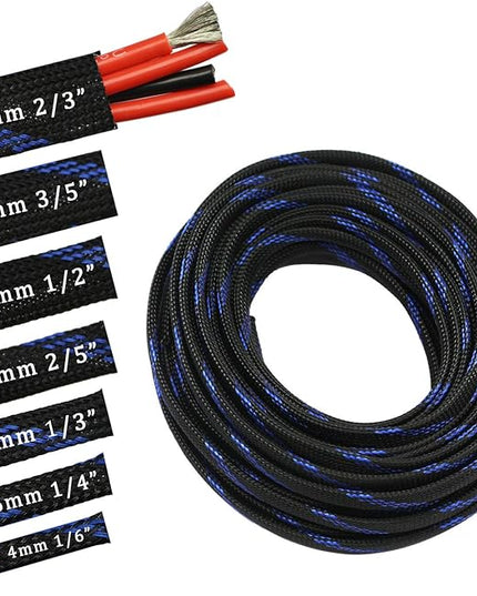 30ft PET Expandable Sleeving Wire Cable Sleeve (1/6", Steel Blue&Black)