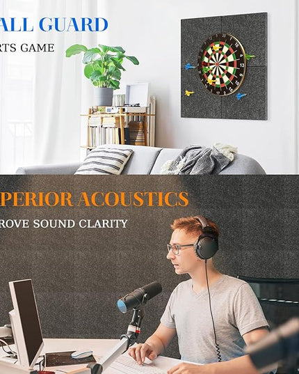 DOLLAR BOSS Felt Cork Board Tiles, 4 Packs 12" x 12" 1/2" Thick Cork Bulletin Board Self Adhesive Acoustic Panels Soundproof Corkboards for Walls with 40 Pushpins for Home Office Kitchen School, Grey