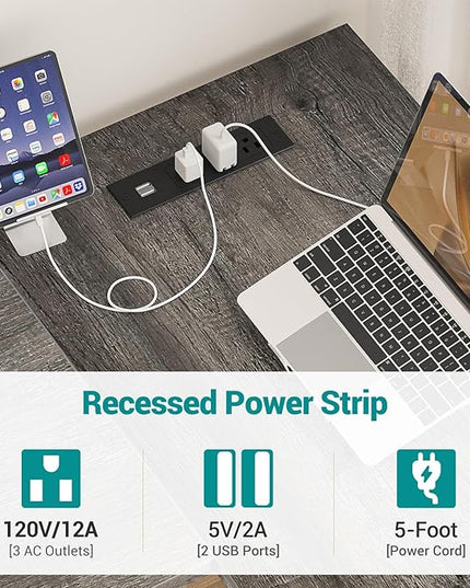 Reversible L Shaped Gaming Desk with Power Outlets and USB Charging Ports, Sturdy Computer Desk with Storage Shelf, Modern Corner Desk Home Office Table, Easy to Assemble, Gray Oak