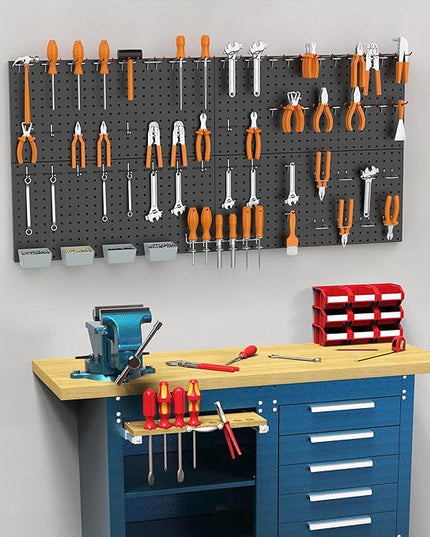 WALMANN Metal Pegboard Kit with Accessories for Wall, Garage Tools Storage Pegboard System for Garage, Workbench, Modular Peg Board Tool Organizer Board with Hooks(Black)
