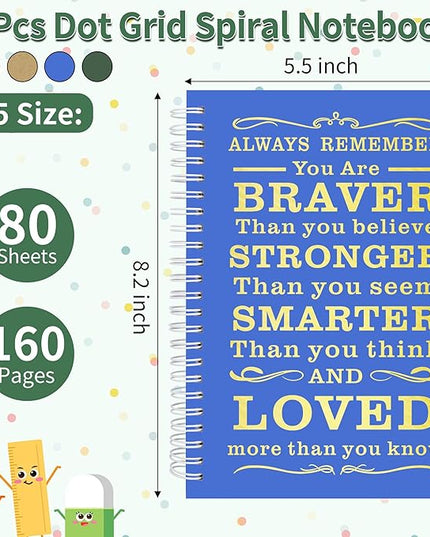 4Pcs Spiral Dotted Notebook,Inspirational Gifts A5 Dot Grid Spiral Notebook for Work & Sketching,Perfect for Office School Home Supplies,160 Pages (4, Dot Grid mix Dark)