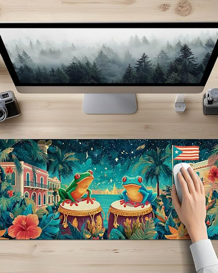 Large Mouse Pad Gaming Mousepad 31.5 x 11.8 Inch Keyboard Desktop Mat Diatomite XL Mouse Pad for Home and Office Desk Accessories with Tropical City Drum Frog Artwork and Smooth Diatomite