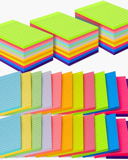 60 Pack Lined Sticky Notes Bulk 4 x 6 in Large Ruled Post Sticky Colorful Self-Stick Note Pads with Lines 12 Color Super Sticking Power Memo Pads 45 Sheets/pad for Office Home School Notebook Wall