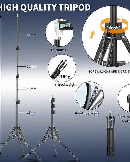 Large Barber Light with72 inch Stand, 55W 6500K Full-Screen Selfie Light Ring with Tripod 360 Phone Holder,Remote Controller,Box Black, (black-011,13)