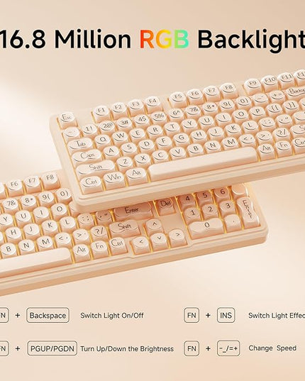 V102 Wired Keyboard, 98 Keys Creamy Gaming Keyboard with Number Pad, Display Screen & Media Knob RGB Silent Wired Cute Computer Keyboard for Laptop PC Gamer - Cream Pink