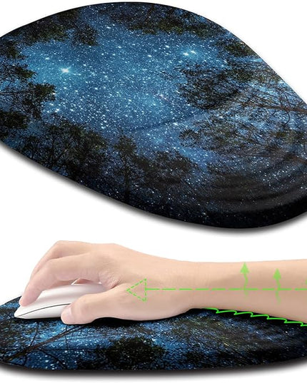 Mouse Pad Wrist Support, Ergonomic Mouse Pad with Wrist Rest, Memory Foam Massage Design & Non-Slip PU Base MousePads for Pain Relief, Desk, Office, Home, Blue Sky Tree