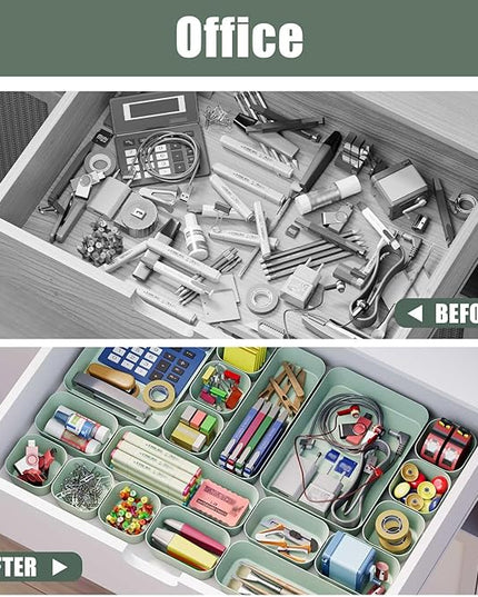 28 pcs Desk Drawer Organizer Tray, Multiple Sizes Plastic Drawer Organizer Storage, Stackable Organizer Containers For Makeup, Bedroom, Kitchen Gadgets Utensils and Office