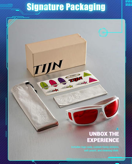 TIJN Sonia Sleep Glasses for Blue & Green Light Blocking,Red Lens with Dual AR Coating,Wraparound Frame for Gaming Screen