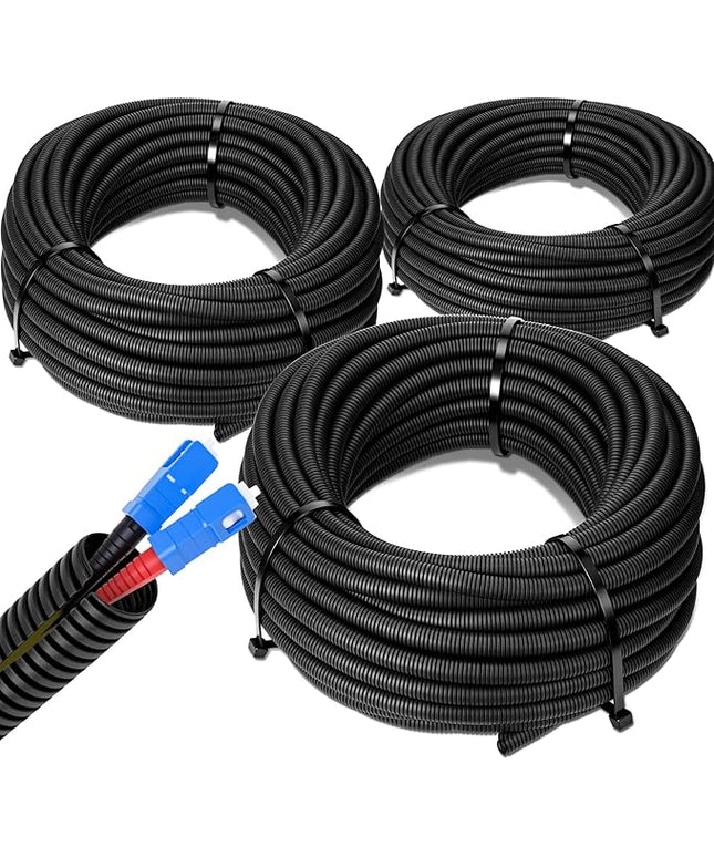 Sasylvia 1/4", 1/2", 3/8" x 15 ft Split Wire Loom Tubing Automotive Wire Loom Assortment Split Cable Sleeves Bulk Flexible Electrical Conduit Protective Kit