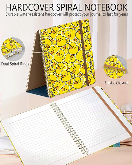 Spiral Journal Notebook, A5 Cute Notebooks for Women Men, College Ruled Hardcover Notebook for Work & Note Taking, 60 Pages Double-Wire Journals for Writing, Cute Yellow Ducks