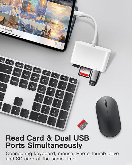 USB C SD Card Reader for Mac/MacBook/iPad/iPhone 15 Pro WNXSLOAD SD Card Adapter with Dual Card Slots & Dual USB Ports, USB-C/TypeC 4 in 1 Trail Camera Memory Card Reader, Plug and Play - 4 Slots