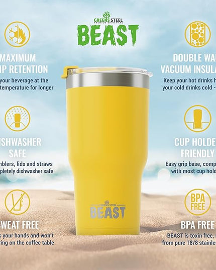 Beast 20 oz Tumbler Stainless Steel Vacuum Insulated Coffee Ice Cup Double Wall Travel Flask (Lemon)