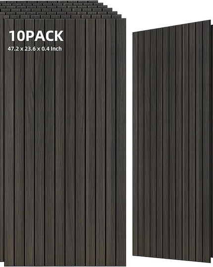 TO-TH Wood-Look Acoustic Wall Panels, 10 Pack 47.2” x 23.6” Acoustic Panels, Decorative Sound Absorbers Sound Dampening Panels for Home, Office, Basement, Rustic Walnut