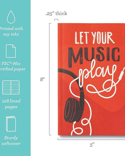Compendium Softcover Journal - Let Your Music Play – A Write Now Journal with 128 Lined Pages, 5″W x 8″H