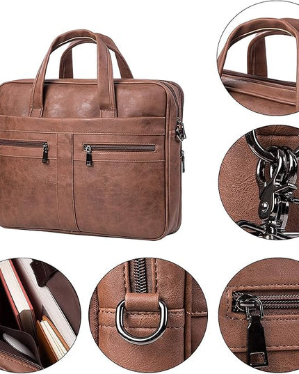 seyfocnia Men's Leather Messenger Bag, Laptop Briefcase Business Satchel Computer