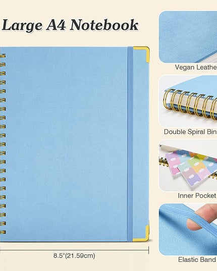 Blank Spiral Notebook: Sketch Book 8.5" X 11", Hardcover Sketchbook, 300 Pages Leather Unlined Notebook for Women Men,100GSM Thick Paper Journal, A4 Large Art Sketchbook for Drawing Work, Light Blue