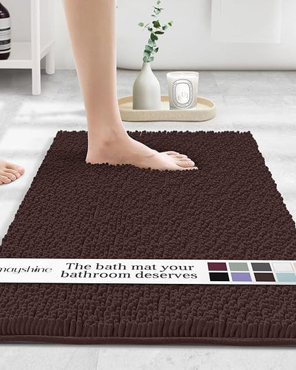 MAYSHINE Plush Shaggy Chenille Bath Mat | Extra Soft, Super Absorbent, Non-Slip Bathroom Rug | Fluffy Microfiber, Area Rug Sets for Bathroom Floor, Kitchen, Living Room | 24"x17" | Brown
