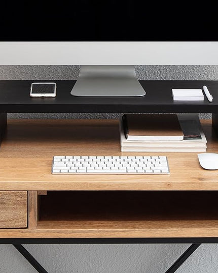 Anji Mountain Wooden Monitor Stand - Elegant Monitor Riser, Perfect Monitor Stand for Desk Organization, Durable Wood Construction monitor stands, Enhances Ergonomics and Workspace Efficiency,Black