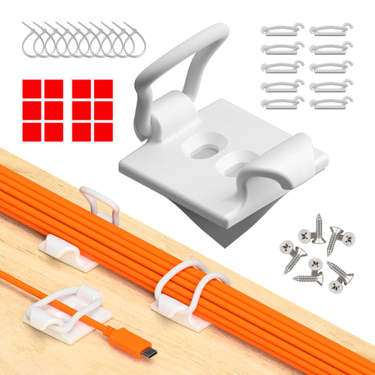 CableGenie [Made in the UK] 10-Pack Adjustable Elastic Adhesive Cable Clips, Wire Management Holder, Cord Organizer for Home Office, Under Desk, Behind TV, Phone Charger, Laptop, PC, HDMI, USB (White)
